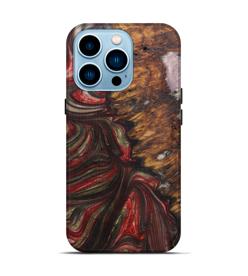 iPhone 14 Pro Wood+Resin Live Edge Phone Case - Ardenia (Dark Red, 593754)