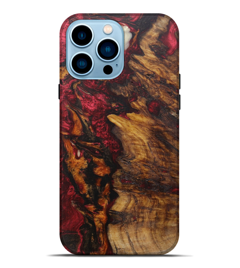 iPhone 14 Pro Max Wood+Resin Live Edge Phone Case - Shailesh (Dark Red, 593773)