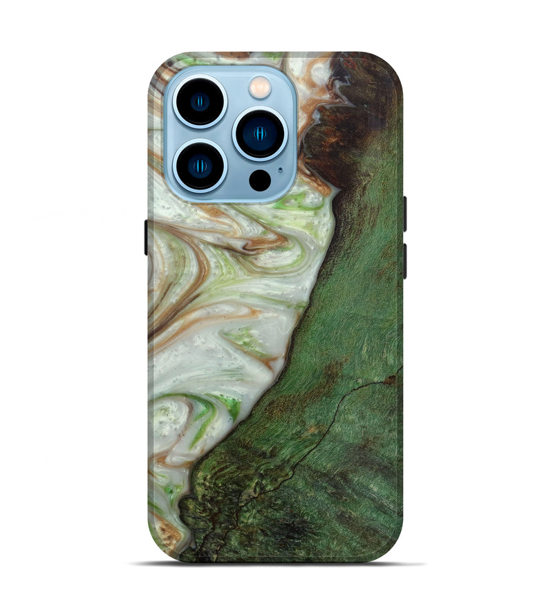 iPhone 14 Pro Wood+Resin Live Edge Phone Case - Rijos (Dark Green, 584070)