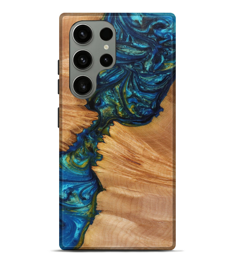 Galaxy S23 Ultra Wood+Resin Live Edge Phone Case - Shaquille (Teal & Gold, 623009)