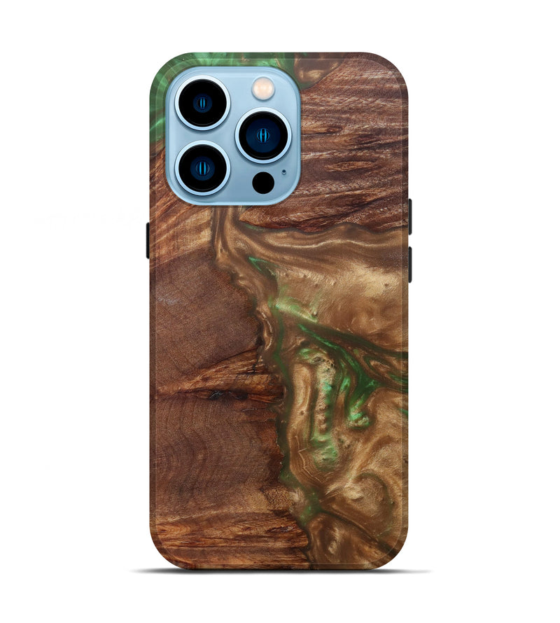 iPhone 14 Pro Wood+Resin Live Edge Phone Case - Kevina (Dark Green, 600149)