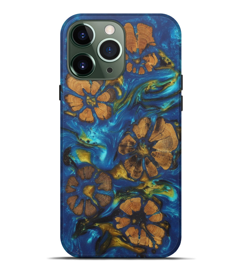 iPhone 13 Pro Max Wood+Resin Live Edge Phone Case - Kristy (Teal & Gold, 581674)