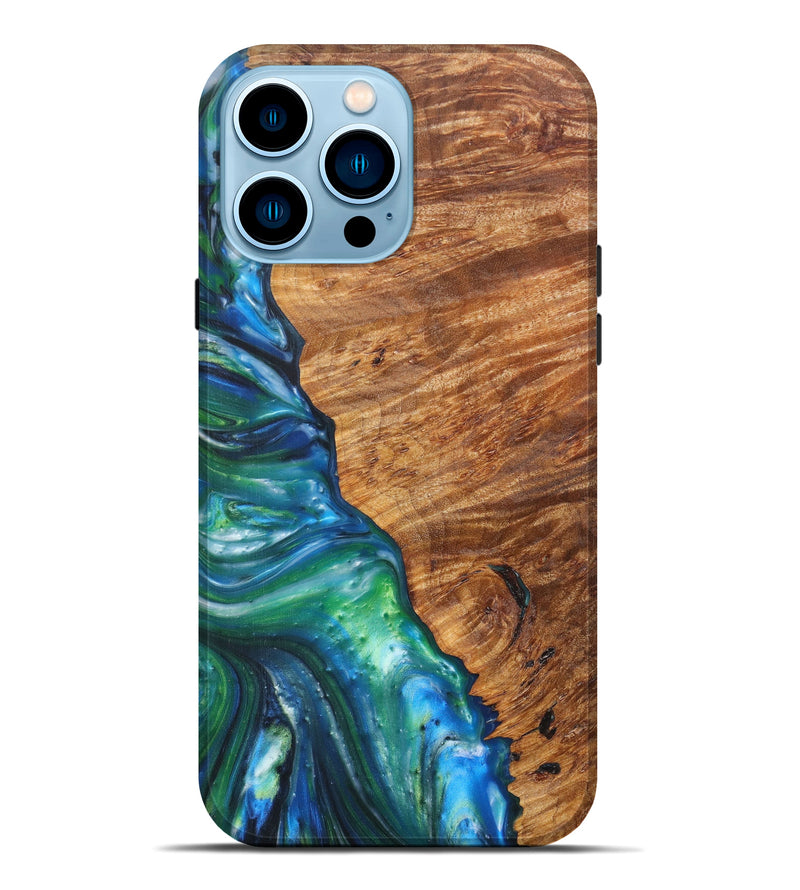 iPhone 14 Pro Max Wood+Resin Live Edge Phone Case - Rickie (Blue, 615814)