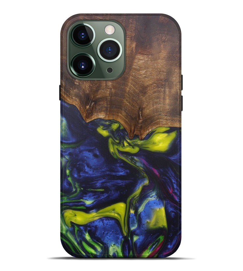 iPhone 13 Pro Max Wood+Resin Live Edge Phone Case - Irita (Dark Blue, 574869)