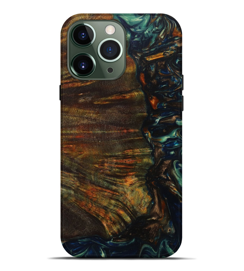 iPhone 13 Pro Max Wood+Resin Live Edge Phone Case - Veneice (Green, 633181)