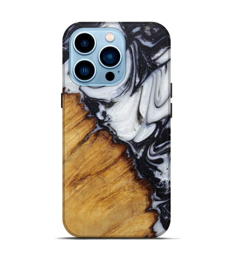 iPhone 14 Pro Wood+Resin Live Edge Phone Case - Sarena (Black & White, 582845)