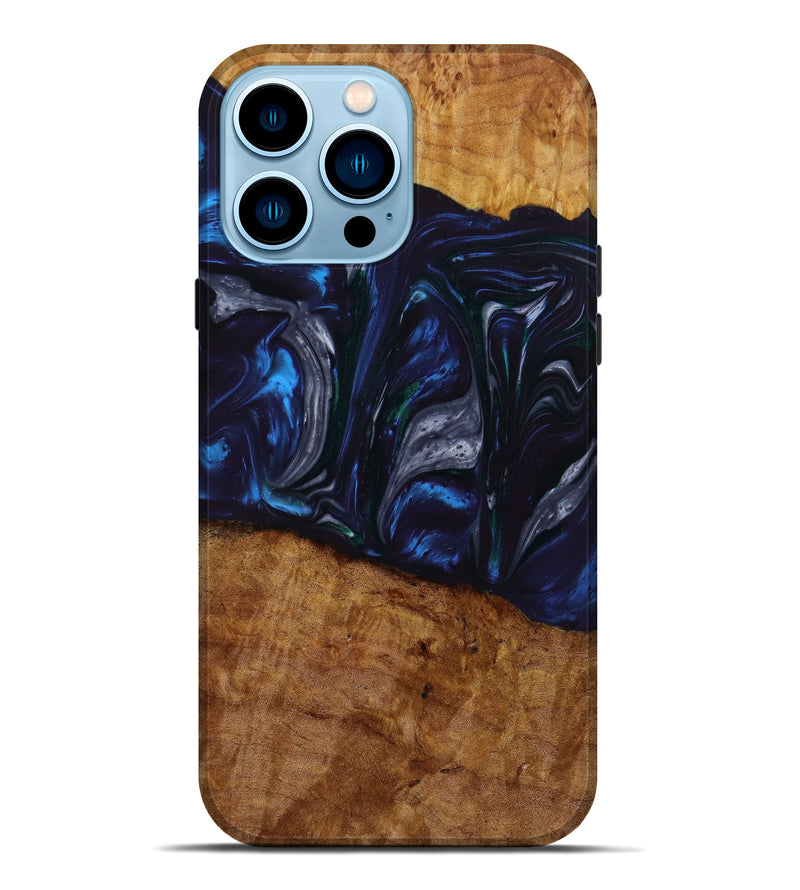 iPhone 14 Pro Max Wood+Resin Live Edge Phone Case - Nicolette (Blue, 643466)