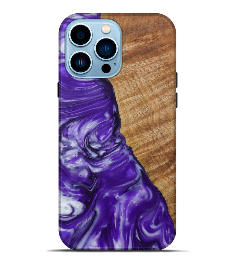 iPhone 14 Pro Max Wood+Resin Live Edge Phone Case - Tia (Purple, 619503)