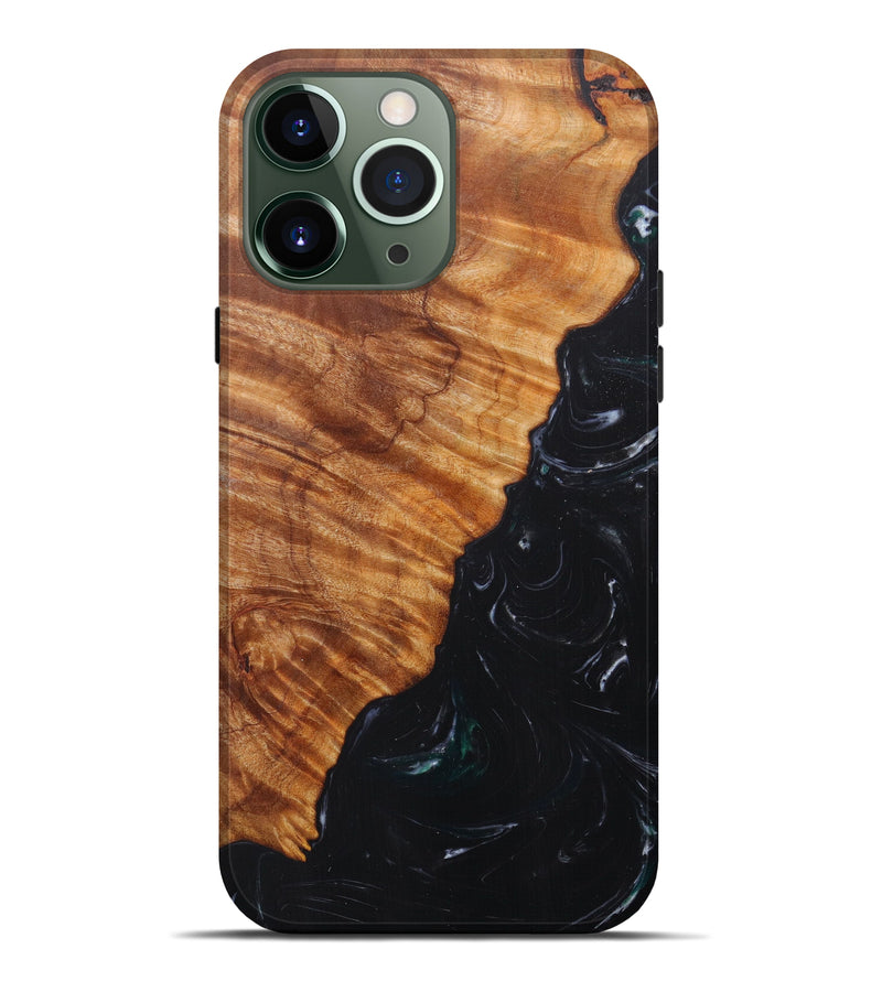 iPhone 13 Pro Max Wood+Resin Live Edge Phone Case - Aniko (Black & White, 601215)
