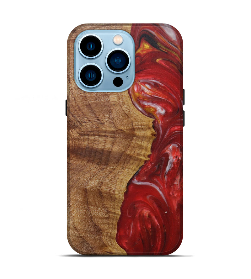 iPhone 14 Pro Wood+Resin Live Edge Phone Case - Fayre (Dark Red, 592345)