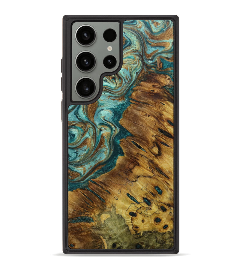 Galaxy S23 Ultra Wood+Resin Phone Case - Prince (Teal & Gold, 643822)