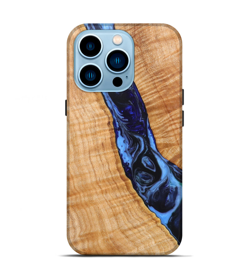 iPhone 14 Pro Wood+Resin Live Edge Phone Case - Bernadine (Blue, 624478)