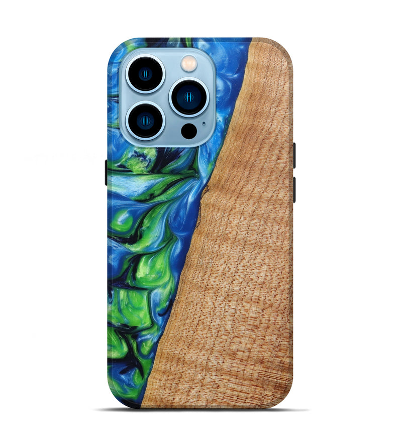 iPhone 14 Pro Wood+Resin Live Edge Phone Case - Colby (Blue, 640506)