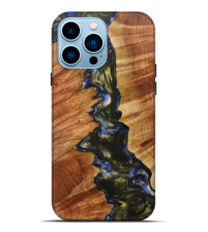 iPhone 14 Pro Max Wood+Resin Live Edge Phone Case - Melody (Dark Blue, 597334)