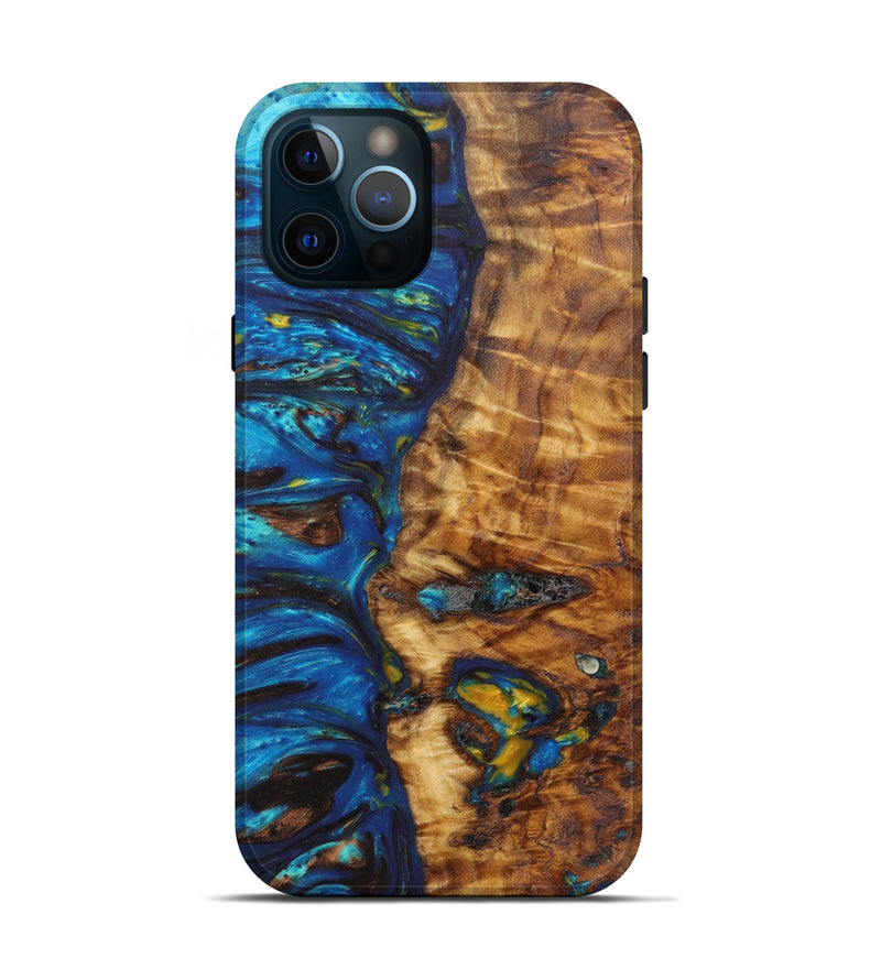 iPhone 12 Pro Wood+Resin Live Edge Phone Case - Katja (Teal & Gold, 603722)