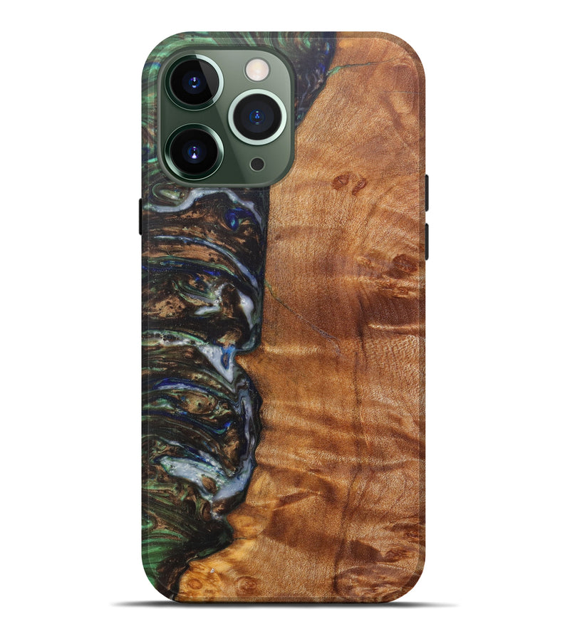 iPhone 13 Pro Max Wood+Resin Live Edge Phone Case - Shanta (Dark Green, 608581)
