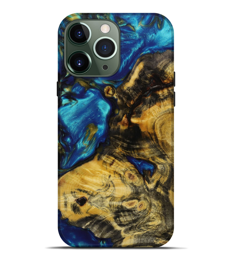 iPhone 13 Pro Max Wood+Resin Live Edge Phone Case - Clayton (Teal & Gold, 642849)