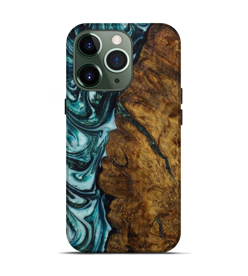iPhone 13 Pro Wood+Resin Live Edge Phone Case - Gwen (Green, 647825)