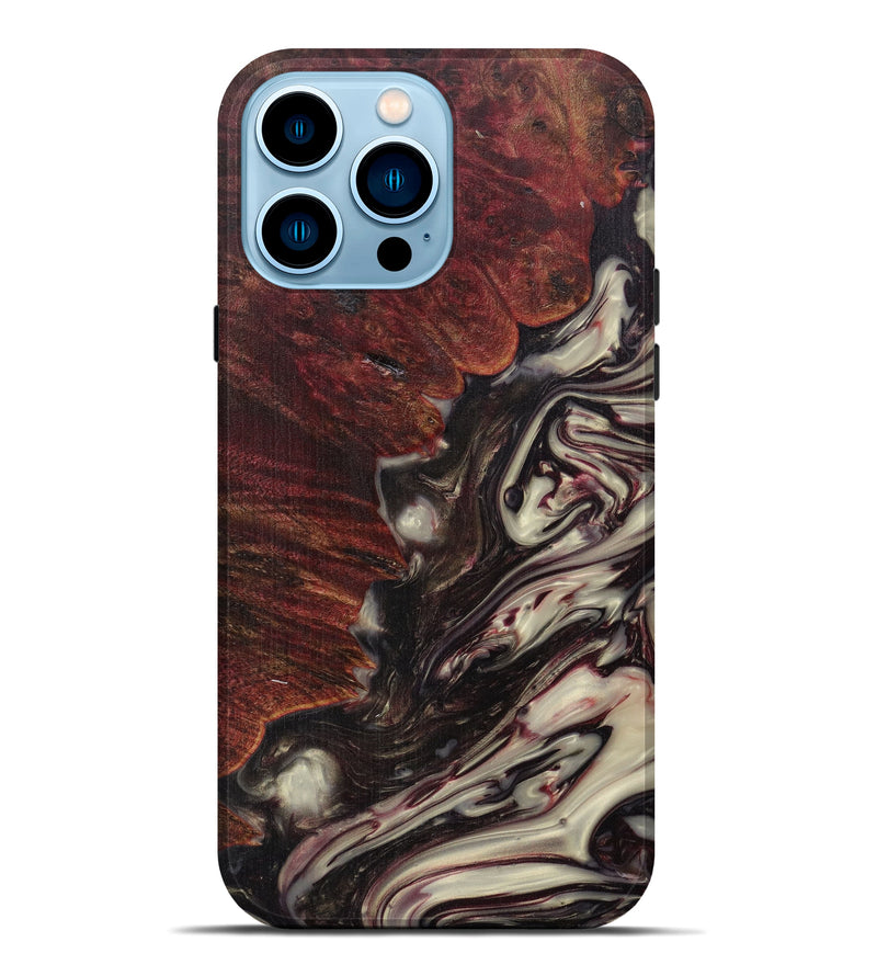 iPhone 14 Pro Max Wood+Resin Live Edge Phone Case - Yehuda (Dark Red, 594799)