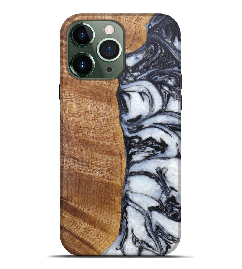 iPhone 13 Pro Max Wood+Resin Live Edge Phone Case - Chuan (Black & White, 596315)