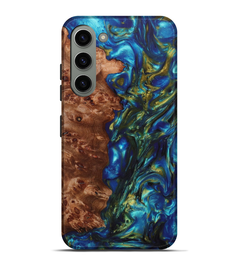 Galaxy S23 Plus Wood+Resin Live Edge Phone Case - Christabella (Teal & Gold, 633276)