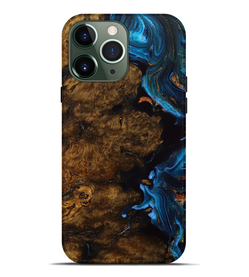 iPhone 13 Pro Max Wood+Resin Live Edge Phone Case - Maria (Teal & Gold, 646733)