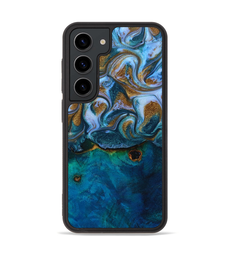 Galaxy S23 Wood+Resin Phone Case - Sonia (Teal & Gold, 648135)