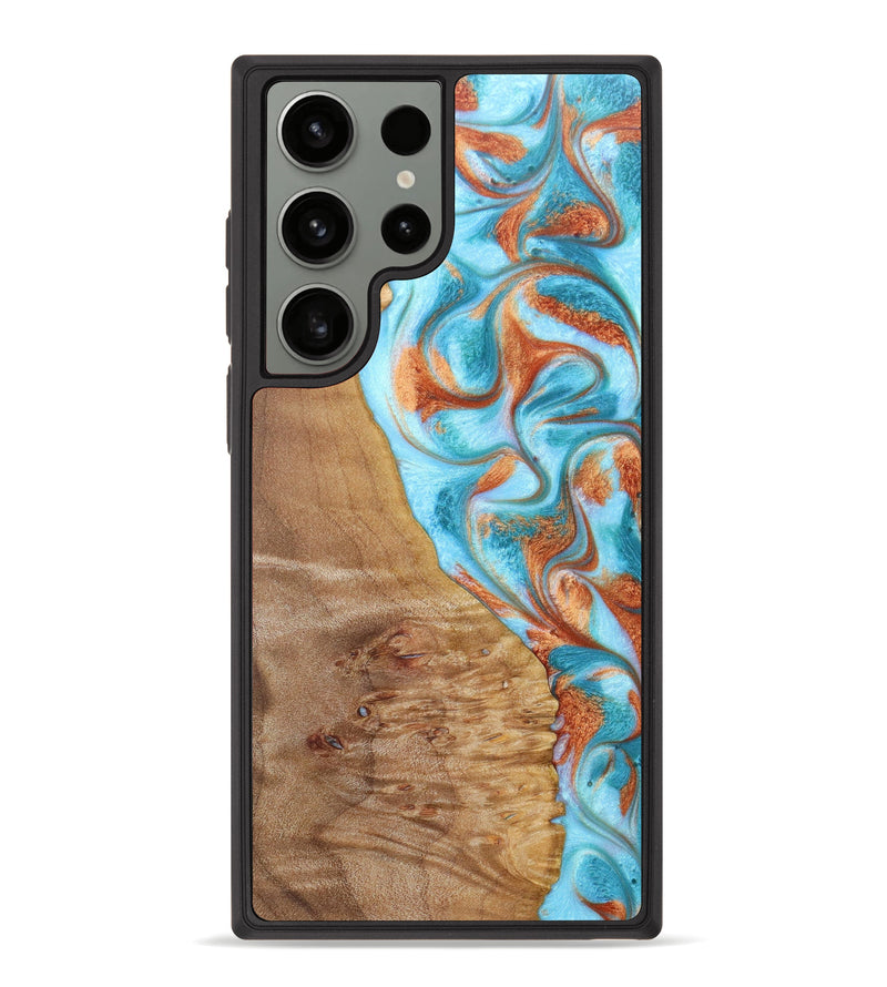 Galaxy S23 Ultra Wood+Resin Phone Case - Tate (Teal & Gold, 625572)