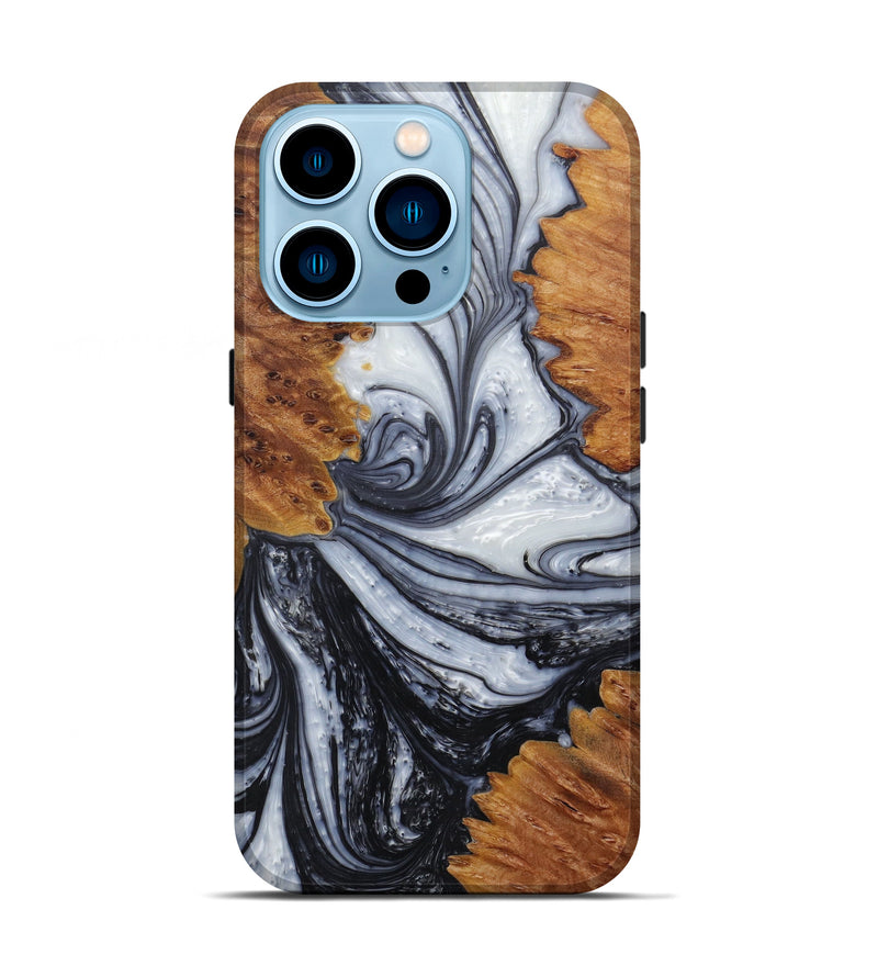 iPhone 14 Pro Wood+Resin Live Edge Phone Case - Cloe (Black & White, 593780)