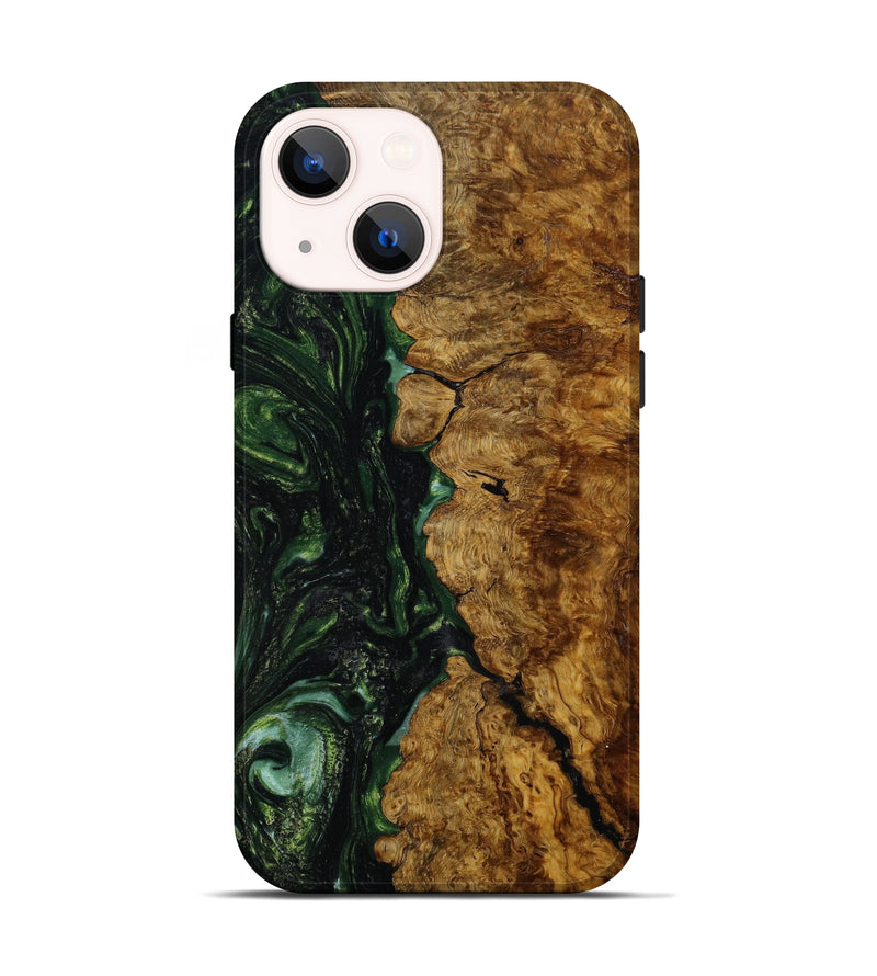 iPhone 14 Wood+Resin Live Edge Phone Case - Priscilla (Green, 647633)