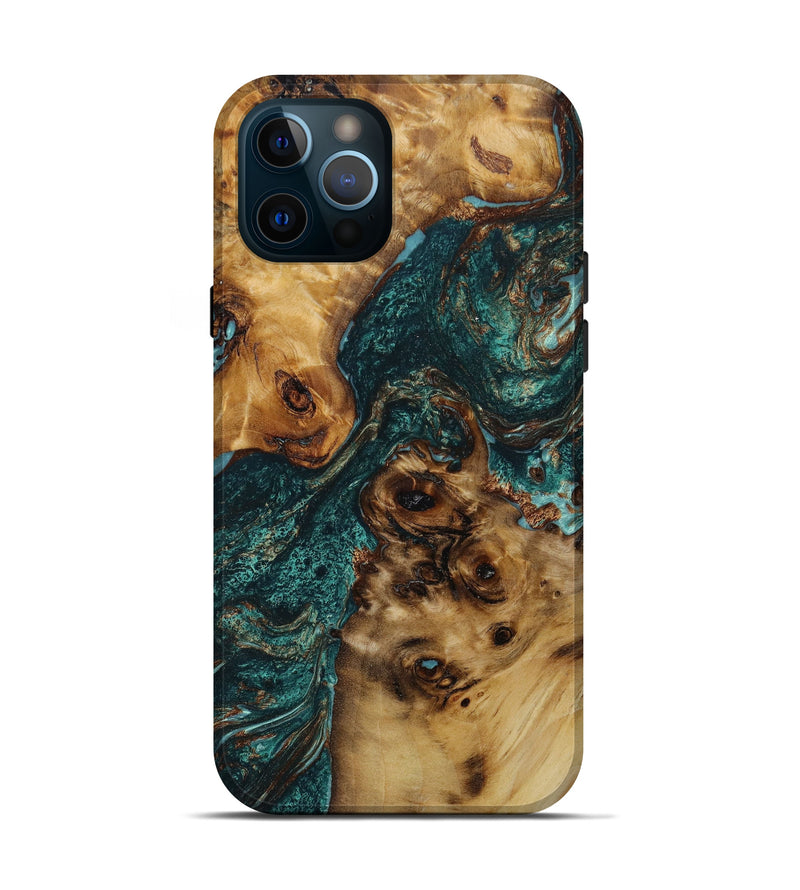 iPhone 12 Pro Wood+Resin Live Edge Phone Case - Finn (Green, 645646)