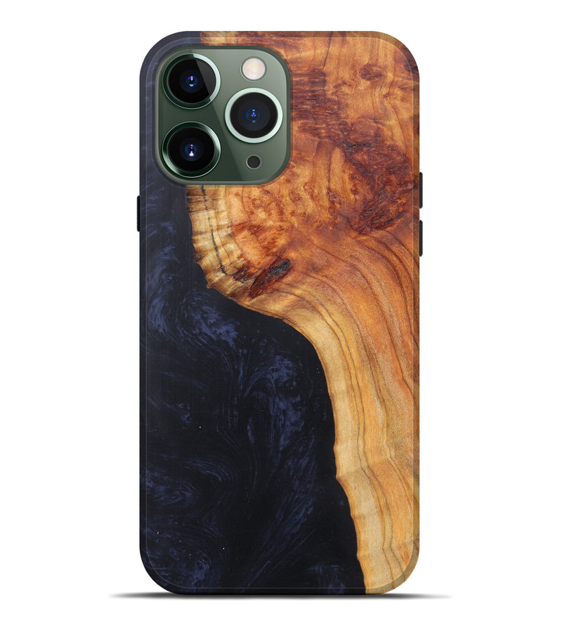 iPhone 13 Pro Max Wood+Resin Live Edge Phone Case - Aziz (Pure Black, 608619)