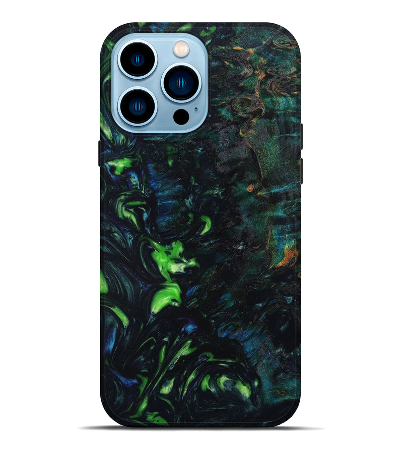 iPhone 14 Pro Max Wood+Resin Live Edge Phone Case - Mary (Green, 644472)