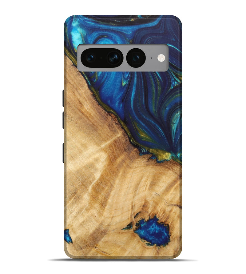 Pixel 7 Pro Wood+Resin Live Edge Phone Case - Sharon (Teal & Gold, 637038)