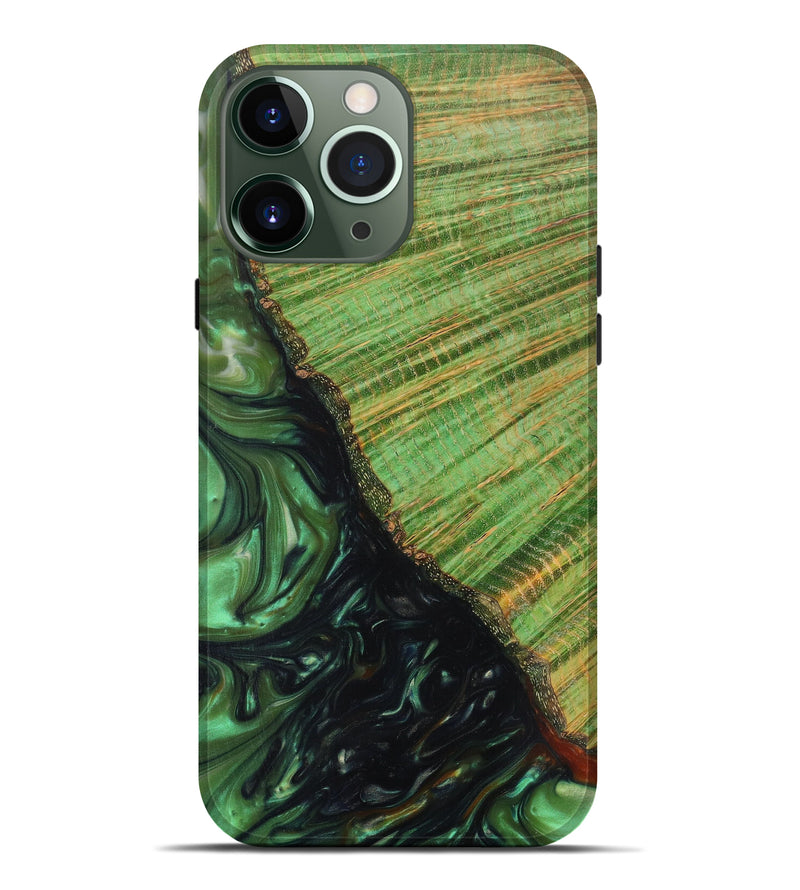iPhone 13 Pro Max Wood+Resin Live Edge Phone Case - Hezekiah (Dark Green, 616906)