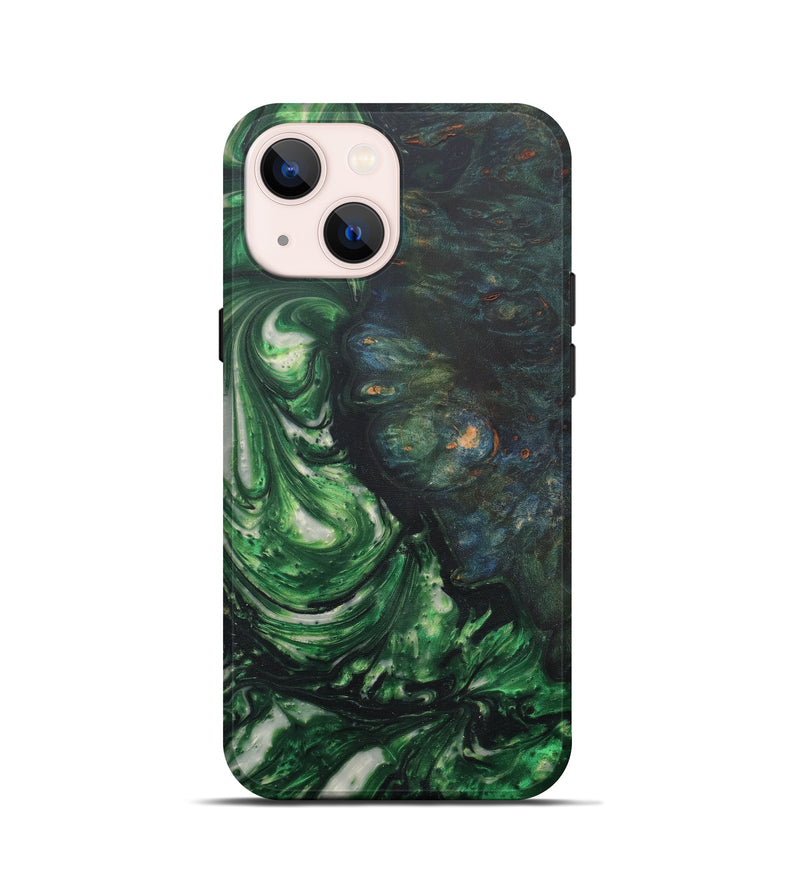iPhone 13 mini Wood+Resin Live Edge Phone Case - Mehrzad (Dark Green, 587035)