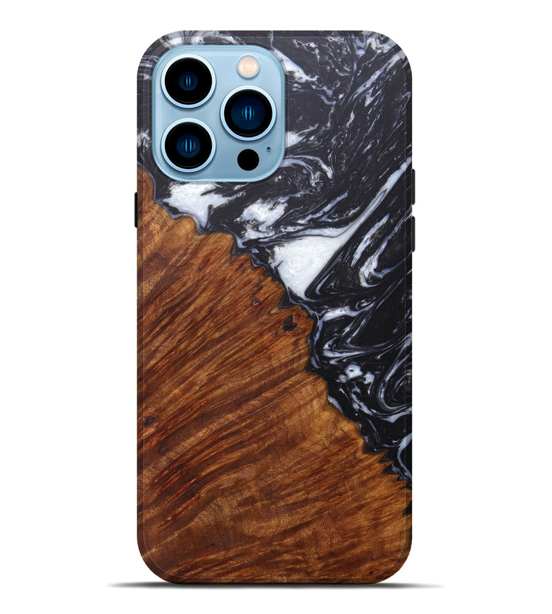 iPhone 14 Pro Max Wood+Resin Live Edge Phone Case - Helge (Black & White, 598605)