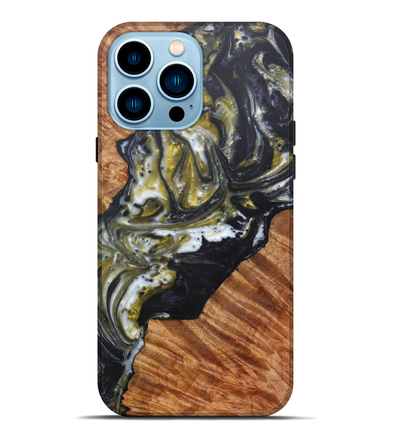 iPhone 14 Pro Max Wood+Resin Live Edge Phone Case - Latrena (Black & White, 596281)