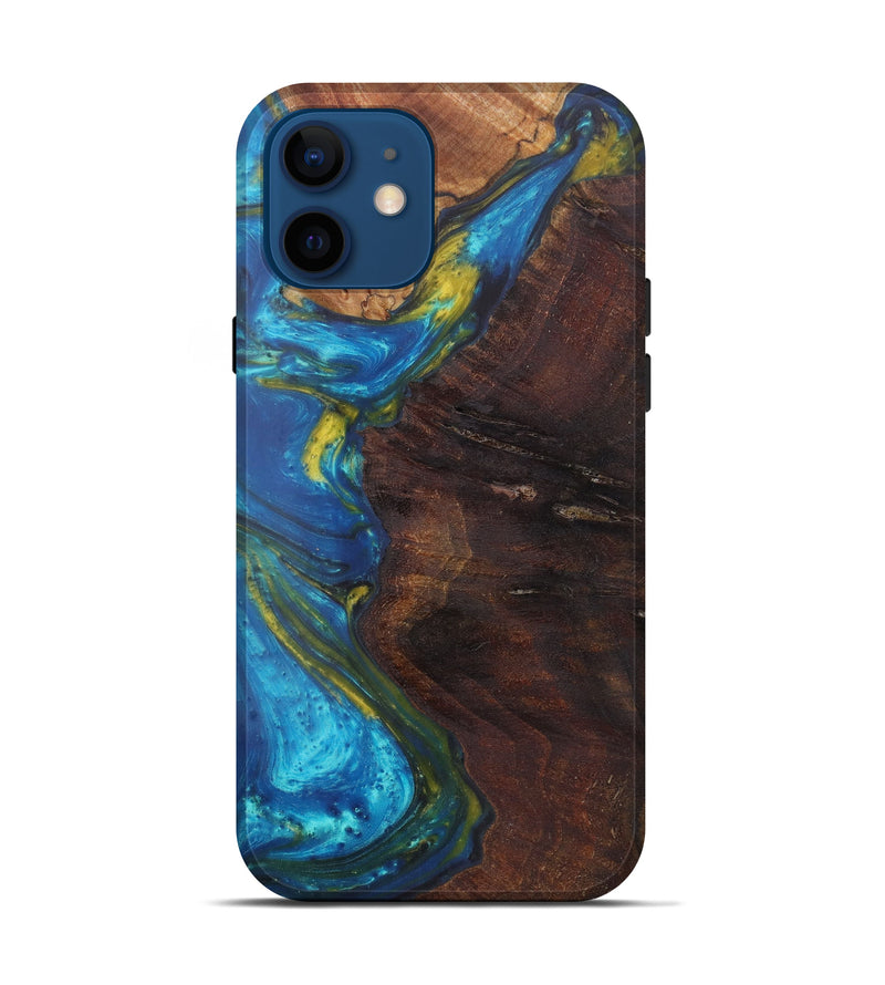 iPhone 12 Wood+Resin Live Edge Phone Case - Leendert (Teal & Gold, 602509)