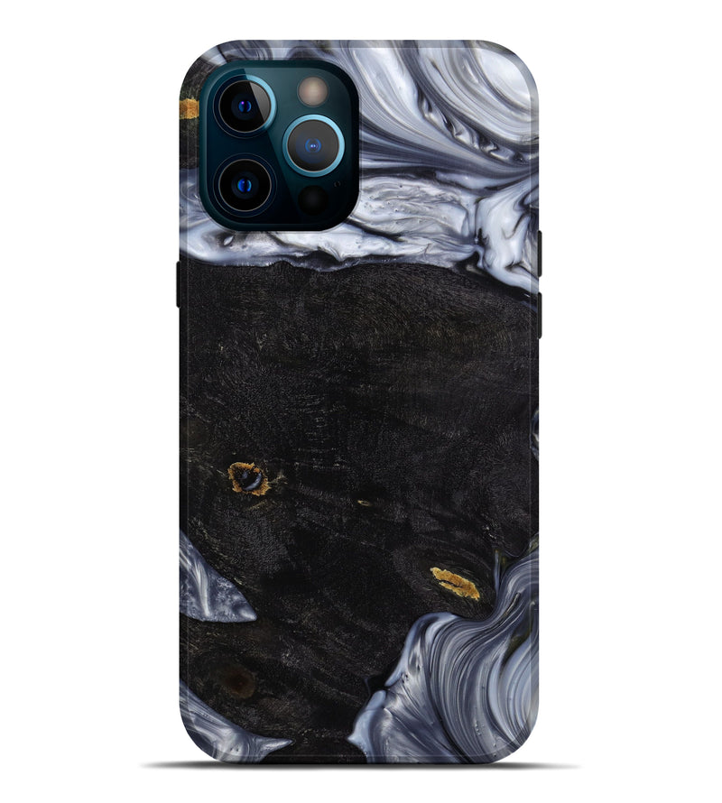iPhone 12 Pro Max Wood+Resin Live Edge Phone Case - Antoinette (Black & White, 643775)