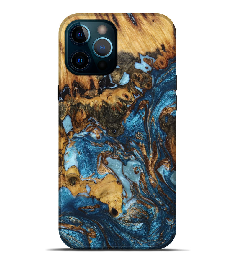 iPhone 12 Pro Max Wood+Resin Live Edge Phone Case - Kaylin (Teal & Gold, 645792)
