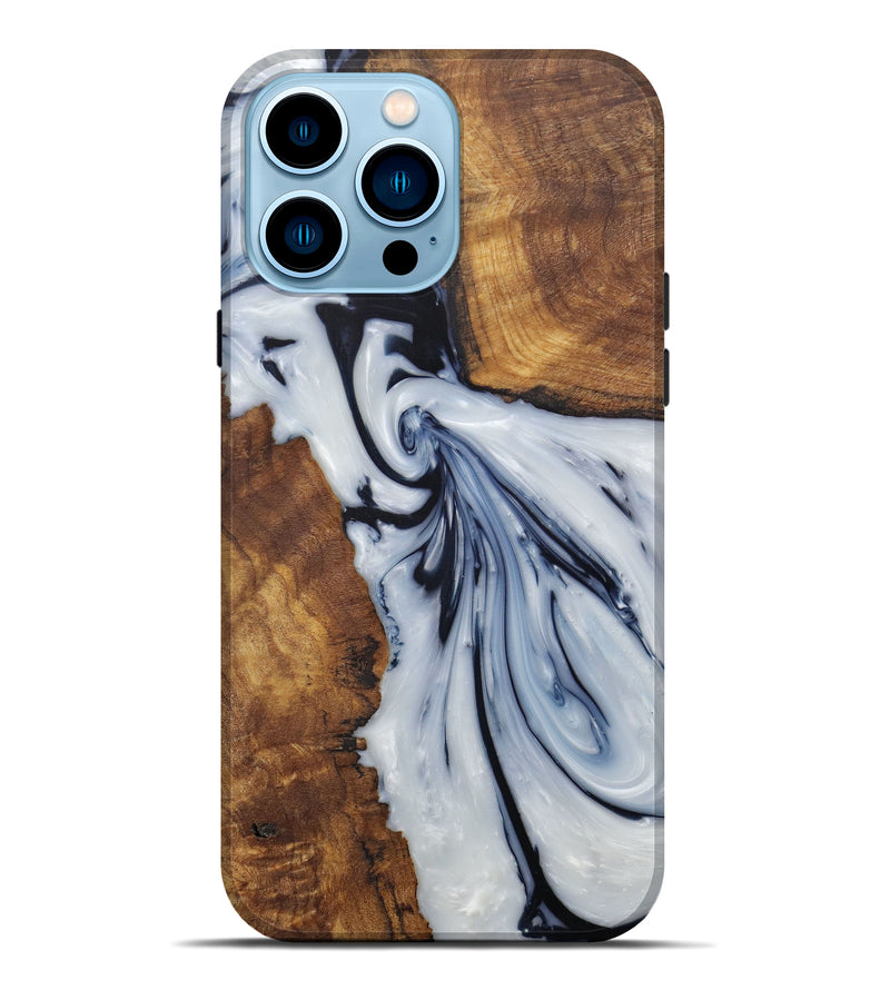 iPhone 14 Pro Max Wood+Resin Live Edge Phone Case - Ainsley (Black & White, 581232)