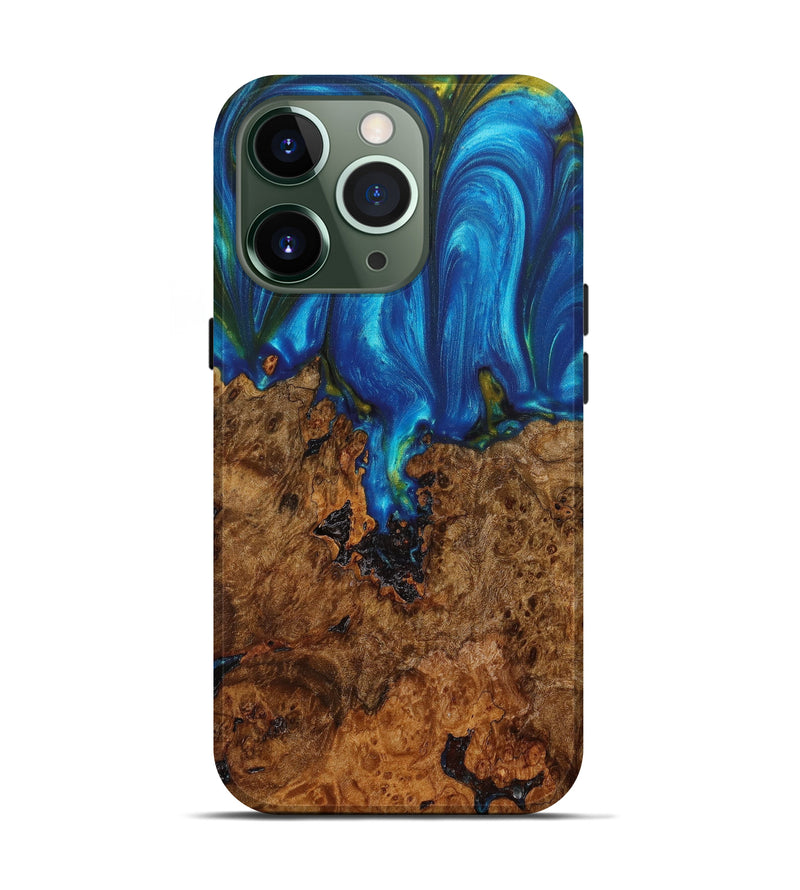iPhone 13 Pro Wood+Resin Live Edge Phone Case - Lillian (Teal & Gold, 633139)