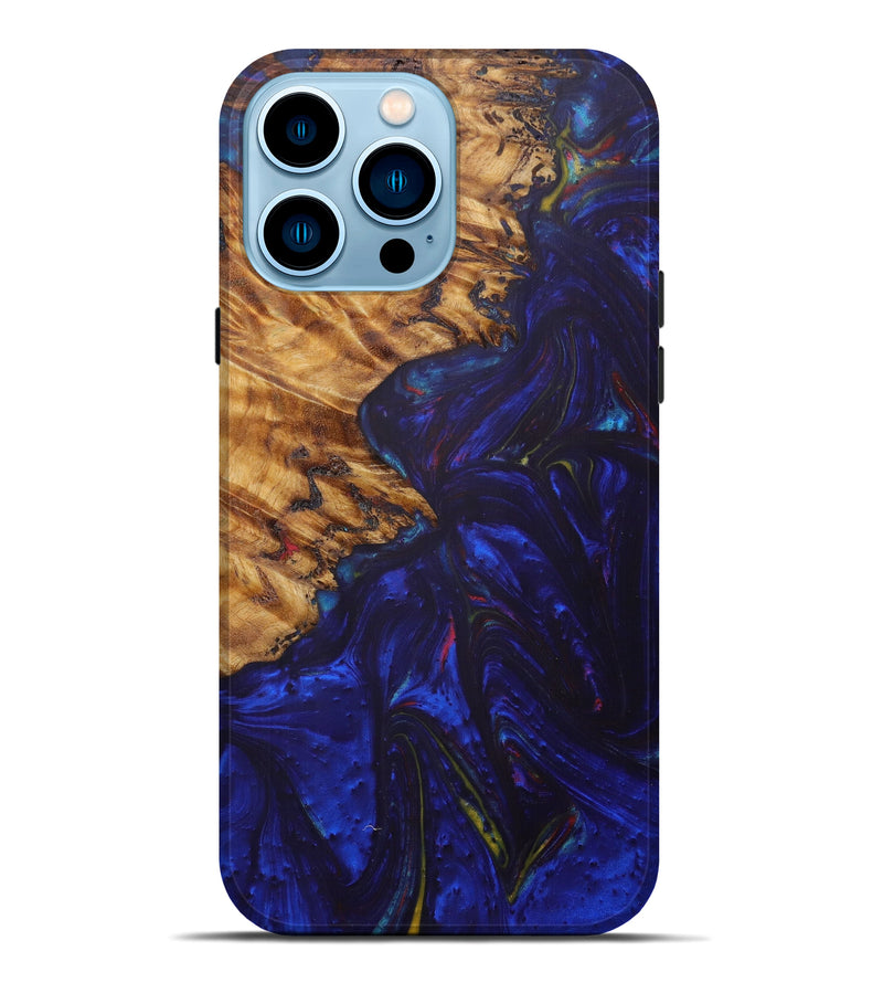 iPhone 14 Pro Max Wood+Resin Live Edge Phone Case - Joanne (Dark Blue, 596331)
