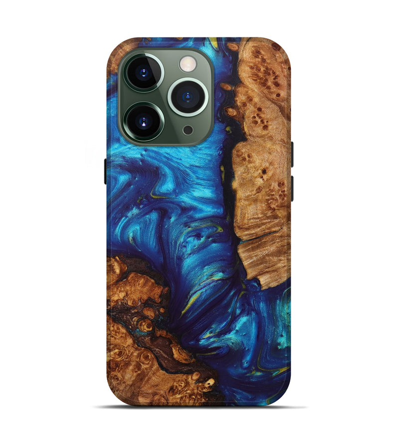 iPhone 13 Pro Wood+Resin Live Edge Phone Case - Brittani (Teal & Gold, 629016)