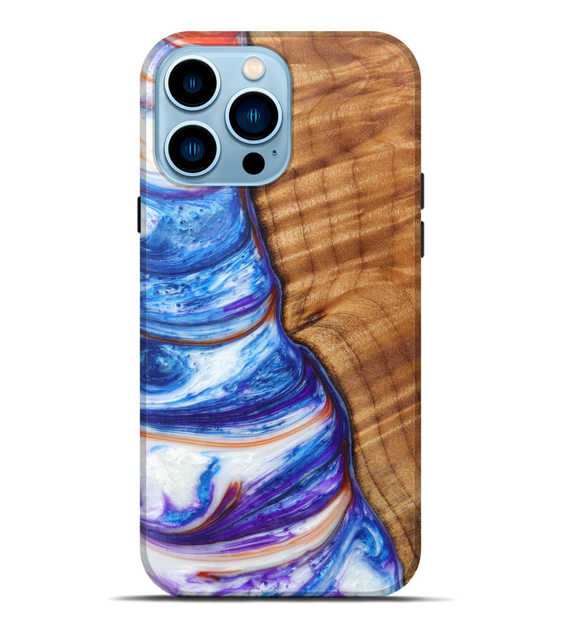 iPhone 14 Pro Max Wood+Resin Live Edge Phone Case - Matty (Light Blue, 608584)