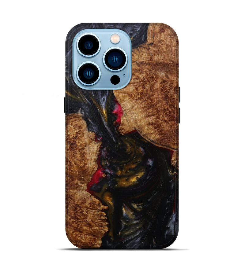 iPhone 14 Pro Wood+Resin Live Edge Phone Case - Glenine (Pure Black, 588708)