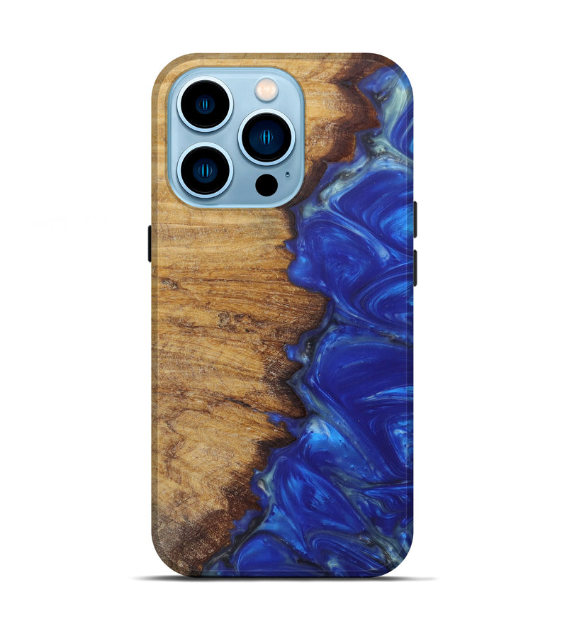 iPhone 14 Pro Wood+Resin Live Edge Phone Case - Pearl (Light Blue, 598585)