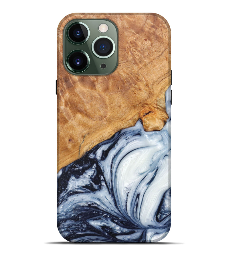 iPhone 13 Pro Max Wood+Resin Live Edge Phone Case - Sophronia (Black & White, 606815)