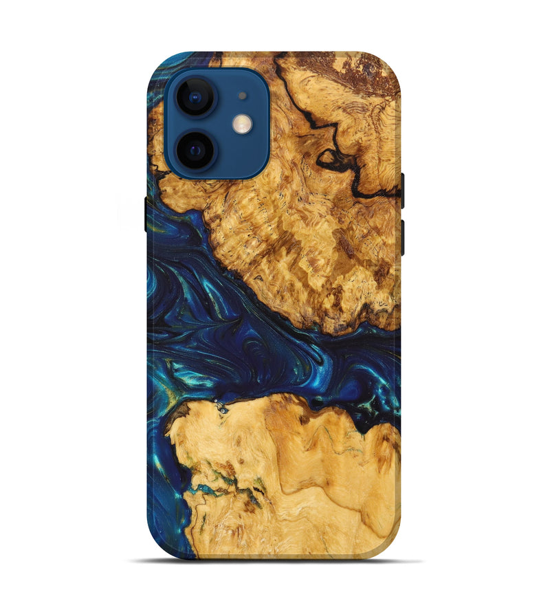 iPhone 12 Wood+Resin Live Edge Phone Case - Niya (Teal & Gold, 632211)